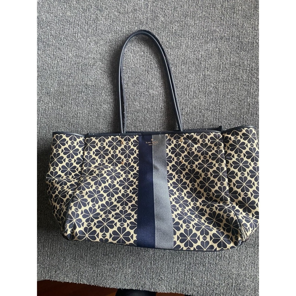 Kate Spade Flower Jacquard Stripe Market Tote Blue/white